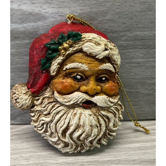 Vintage Santa Claus Face Christmas Tree Ornament Rustic Folk Art Old St Nick - Picture 4 of 6